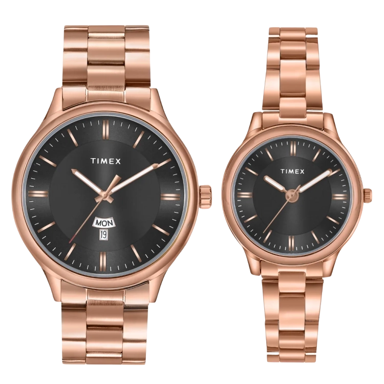 Timex Unisex Black Round Analog Pair Watch- TW00ZP009