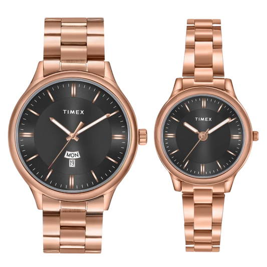 Timex Unisex Black Round Analog Pair Watch- TW00ZP009