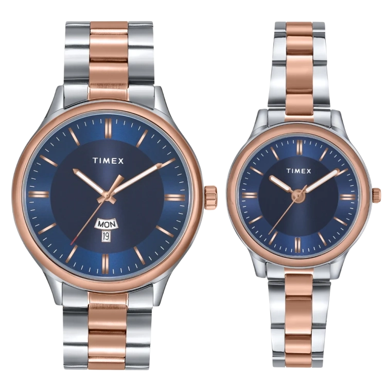 Timex Unisex Blue Round Analog Pair Watch- TW00ZP010
