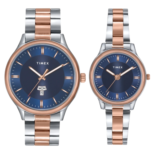 Timex Unisex Blue Round Analog Pair Watch- TW00ZP010