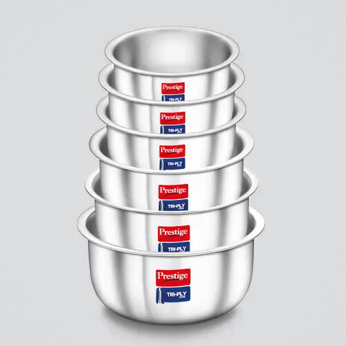 Prestige 6-Piece Tri-Ply Stainless Steel Tope Set| Gas & Induction Compatible| Even Heat Distribution| Strong and Durable| 5 Years Warranty
