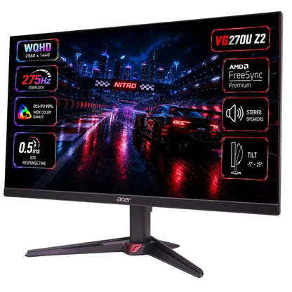 Acer Nitro VG270U Z2 27-inch Gaming Monitor | QHD 2560 × 1440 IPS Display | Up to 275Hz Overclocked Refresh Rate | 0.5ms GTG | HDR10 | 90% DCI-P3 Colour Gamut | 2 × HDMI 2.1 | DisplayPort 1.4 | Dual 2W Speakers | Black