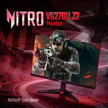Acer Nitro VG270U Z2 27-inch Gaming Monitor | QHD 2560 × 1440 IPS Display | Up to 275Hz Overclocked Refresh Rate | 0.5ms GTG | HDR10 | 90% DCI-P3 Colour Gamut | 2 × HDMI 2.1 | DisplayPort 1.4 | Dual 2W Speakers | Black