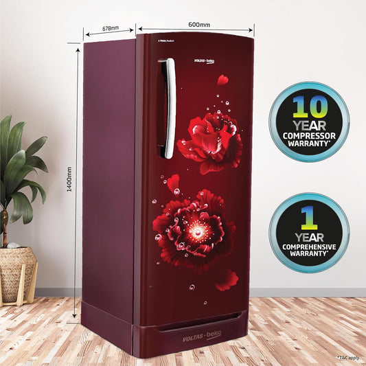 Voltas Beko ‘A TATA product’ 183 L 4 star Made-In-India Direct Cool Refrigerator with Base Drawer (RDC215B / W0FWE0M0B00GO, Fairy Flower Wine)