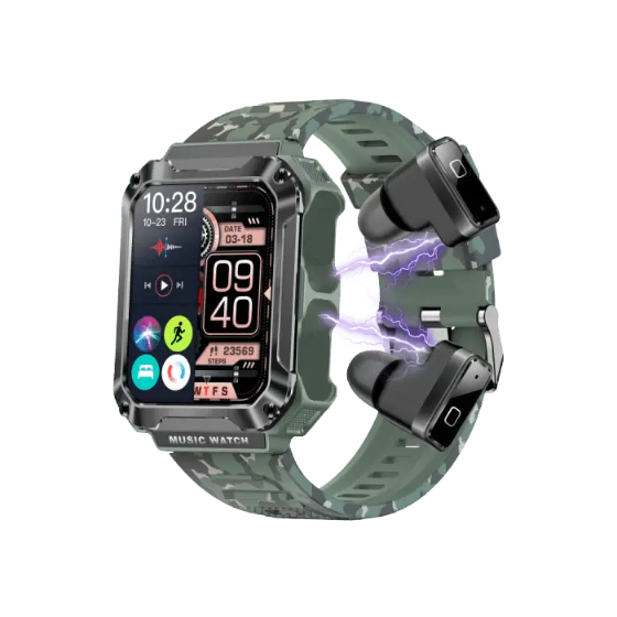 Watchout WearPods Smartwatch with inbuilt TWS for GenZ, Military Green