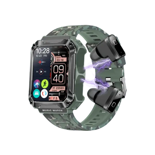 Watchout WearPods Smartwatch with inbuilt TWS for GenZ, Military Green