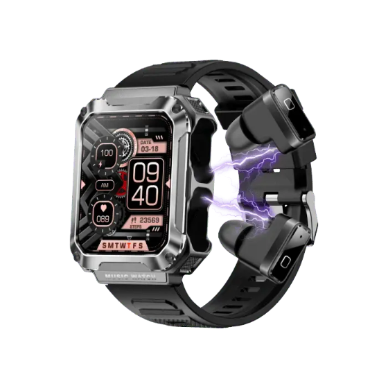 Watchout WearPods Smartwatch with inbuilt TWS for GenZ, Black Commando