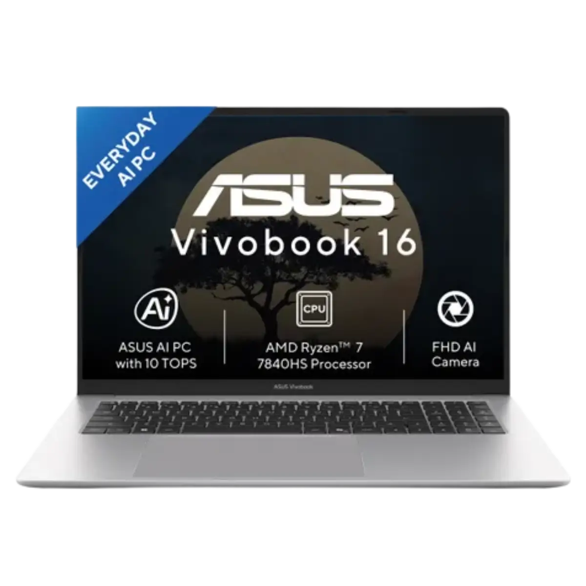 ASUS Vivobook 16 X1652XA-MB033WS Laptop | AMD Ryzen 7 7840HS Processor | 8GB LPDDR5X RAM | 512GB PCIe NVMe SSD | 16-Inch FHD+ WUXGA Display (1920 × 1200) | Integrated AMD Radeon Graphics | Windows 11 Home | Microsoft Office Home 2024 | Cool Silver