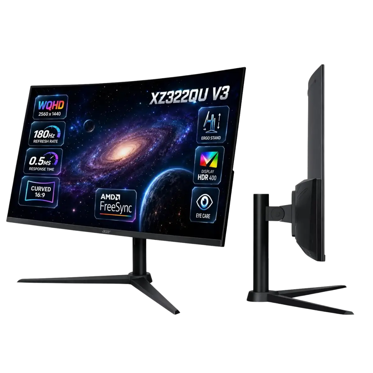 Acer Nitro XZ322QU V3 31.5-inch Curved Gaming Monitor | WQHD 2560 × 1440 Resolution | 180Hz Refresh Rate | VA Panel | 1500R Curvature | AMD FreeSync | VESA DisplayHDR 400 | Built-in Speakers