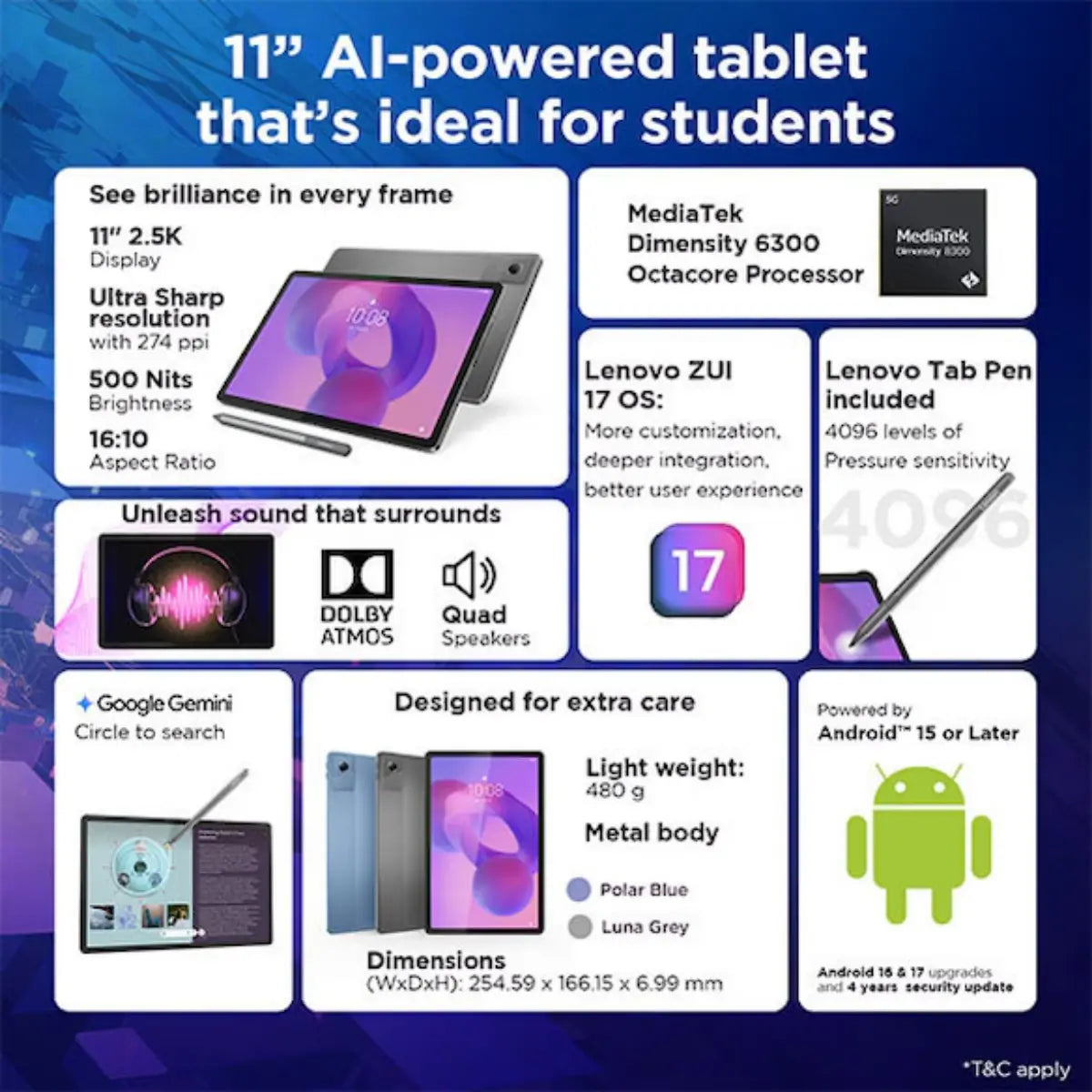 Lenovo Idea Tab 5G Tablet | 11-inch 2.5K IPS Display | 6GB RAM + 128GB Storage | MediaTek Dimensity 6300 Processor | 5G Connectivity | Lenovo Tab Pen Included | 7040mAh Battery | Luna Grey