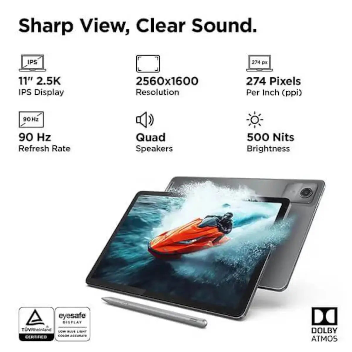Lenovo Idea Tab 11-inch Tablet | 8GB RAM + 256GB Storage | 2.5K IPS Display | 90Hz Refresh Rate | MediaTek Dimensity 6300 Processor | Wi-Fi | Lenovo Tab Pen Included | 7040mAh Battery | Luna Grey