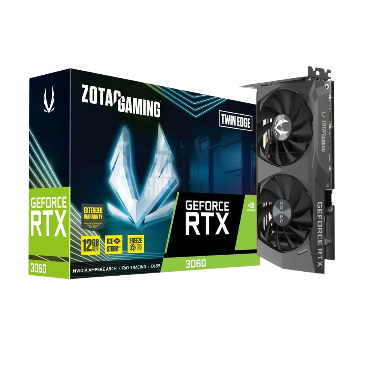 ZOTAC GAMING GeForce RTX 3060 Twin Edge 12GB Graphics Card | | 3584 CUDA Cores | 12GB GDDR6 Memory | 192-Bit | PCI Express 4.0 | Ray Tracing | DLSS | IceStorm 2.0 Cooling | HDMI 2.1 | 3 × Display Port - ZT-A30600E2-10M