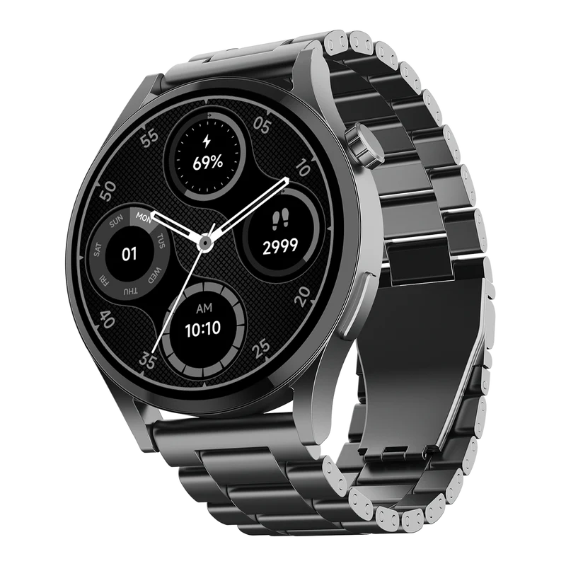 boAt Lunar Embrace Smartwatch with cms) round AMOLED Display, Functional Crown, 100+ Sports Modes, IP68 rating Steel Grey