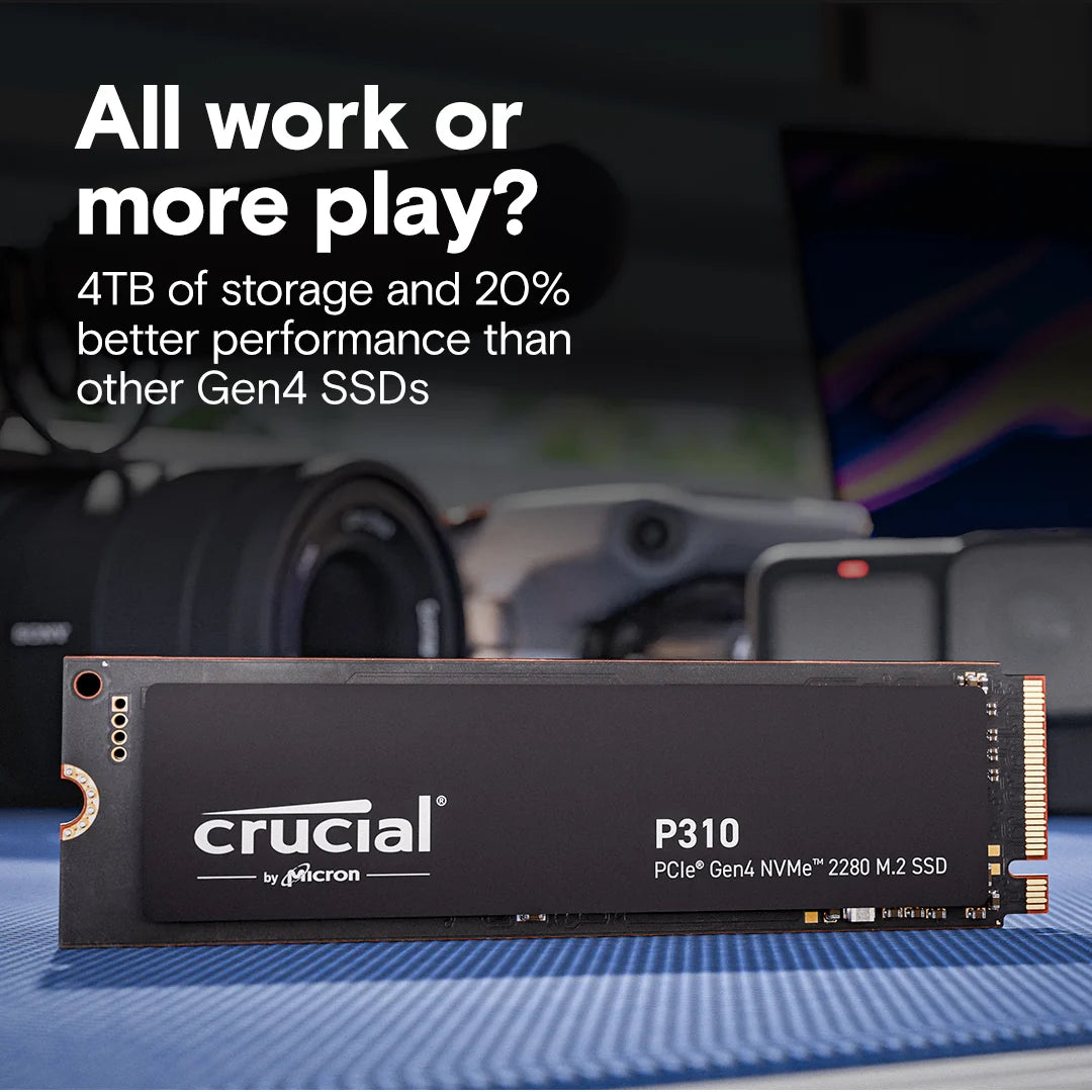 Crucial P310 1TB Internal SSD | M.2 2280 Form Factor | PCIe Gen4 x4 NVMe 2.0 | Read Speeds up to 7100MB/s | Write Speeds up to 6000MB/s | 3D NAND Technology | 5-Year Limited Warranty