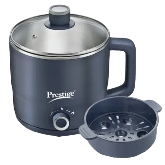 Prestige Multi-Cooker 1.5 Litre PMC 4.0 with Steamer and Egg Rack| Precise Temperature Control| Elegant Glass Lid| Concealed Element| 360 Degree Swivel| Cool Touch Handle