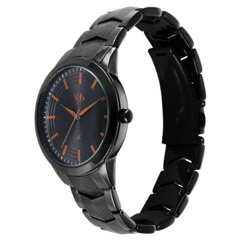 Fastrack Vyb Atlas Quartz Analog Black Dial Black Metal Strap Watch For Guys