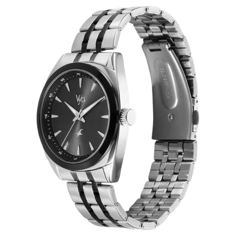 Fastrack Vyb Arcane Quartz Analog Black Dial Two Toned Color Metal Strap Watch For Guys