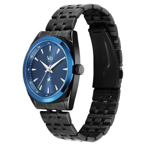 Fastrack Vyb Arcane Quartz Analog Blue Dial Black Color Metal Strap Watch For Guys
