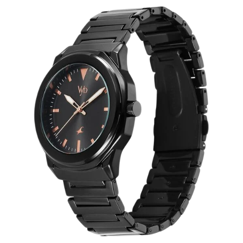 Fastrack Vyb Quest Quartz Analog Black Dial Black Metal Strap Watch For Guys