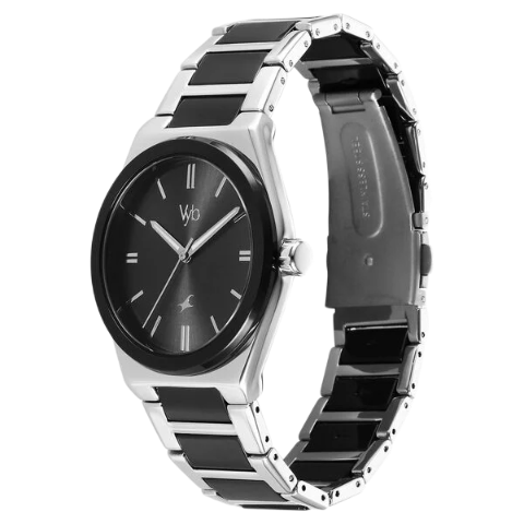 Fastrack Vyb Nimbus Quartz Analog Black Dial Two Toned Color Metal Strap Watch For Guys