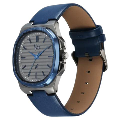 Fastrack Vyb Drift Quartz Analog Grey Dial Blue Color Leather Strap Watch For Guys