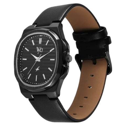 Fastrack Vyb Drift Quartz Analog Black Dial Black Color Leather Strap Watch For Guys