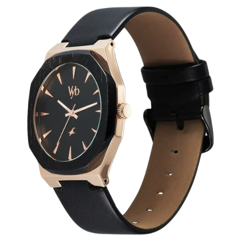 Fastrack Vyb Challenger Quartz Analog Black Dial Black Color Leather Strap Watch For Guys