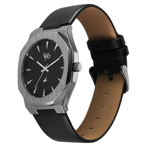 Fastrack Vyb Challenger Quartz Analog Black Dial Black Color Leather Strap Watch For Guys