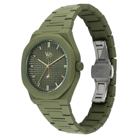 Fastrack Vyb Hustler By Quartz Analog Green Dial Metal Strap Watch For Guys