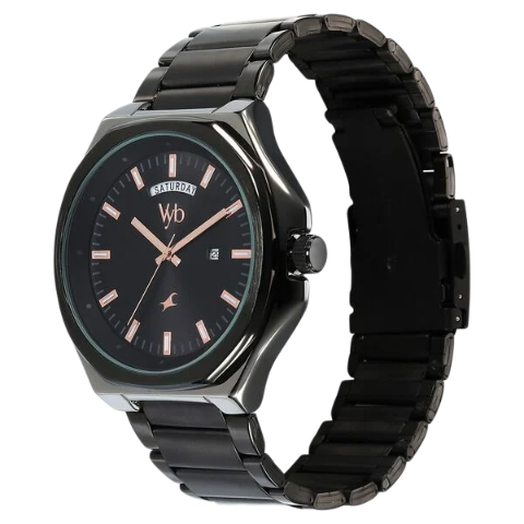 Fastrack Vyb Orion By Quartz Analog Black Dial Metal Strap Watch For Guys
