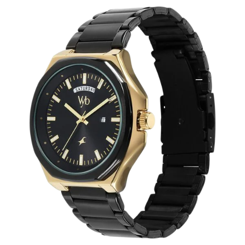 Fastrack Vyb Orion By Quartz Analog Black Dial Metal Strap Watch For Guys