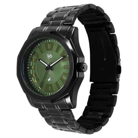 Fastrack Vyb Horizon By Quartz Analog Green Dial Metal Strap Watch For Guys