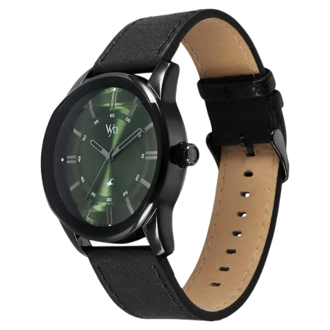 Fastrack Vyb Drift By Quartz Analog Green Dial Leather Strap Watch For Guys