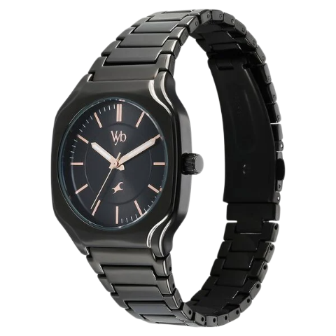 Fastrack Vyb Maverick By Quartz Analog Black Dial Metal Strap Watch For Guys
