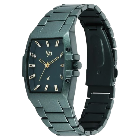 Fastrack Vyb Pioneer By Quartz Analog Green Dial Metal Strap Watch For Guys