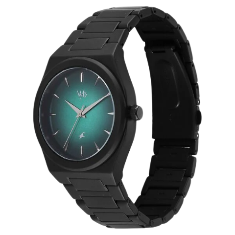 Fastrack Vyb Quest By Quartz Analog Green Gradient Dial Metal Strap Watch For Guys