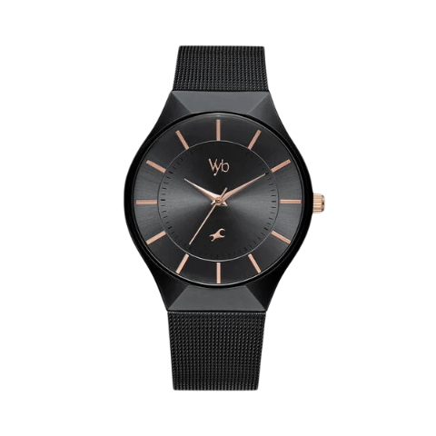 Fastrack Vyb Successor Quartz Analog Black Dial Stainless Steel Strap Watch for Girls