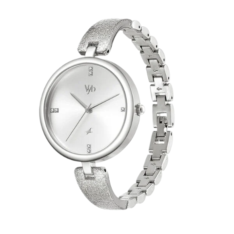 Fastrack Vyb Diva Quartz Analog Silver Dial Metal Strap Watch for Girls