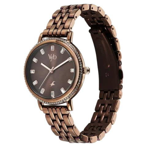 Fastrack Vyb Enigma Quartz Analog Brown Dial Brown Metal Strap Watch For Women