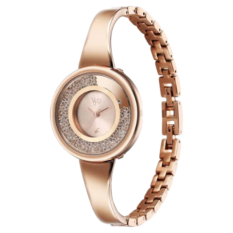 Fastrack Vyb Diva Quartz Analog Rose Gold Dial Rose Gold Metal Strap Watch For Women