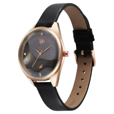 Fastrack Vyb Spotlight Quartz Analog Black Dial Black Leather Strap Watch For Women