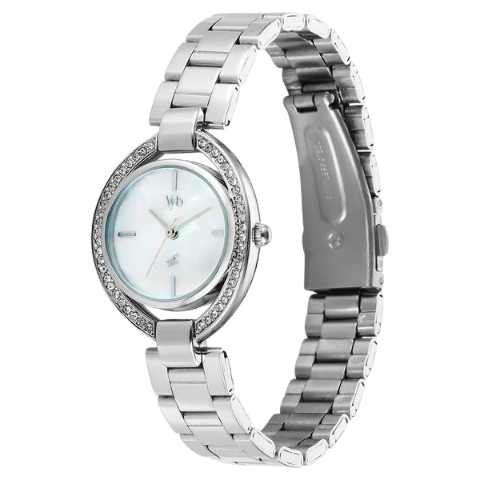 Fastrack Vyb Celeste Quartz Analog Mother of Pearl Dial Silver Color Metal Strap Watch For Girls