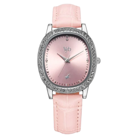 Fastrack Vyb Mirage Quartz Analog Pink Dial Pink Color Leather Strap Watch For Girls