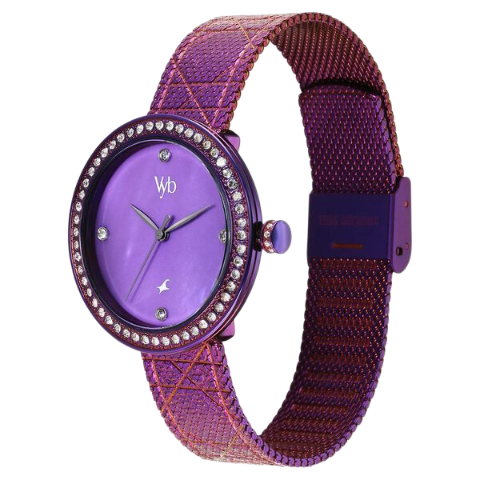 Fastrack Vyb Eclipse Quartz Analog Purple Mother Of Pearl Dial Purple Color Metal Strap Watch For Girls