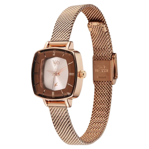 Fastrack Vyb Seeker By Quartz Analog Rose Gold Dial Metal Strap Watch For Girls