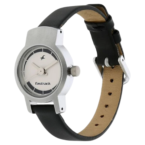 Fastrack Quartz Analog Silver Dial Leather Strap Watch for Girls