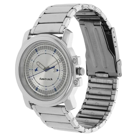 Fastrack Quartz Analog Silver Dial Stainless Steel Strap Watch for Guys