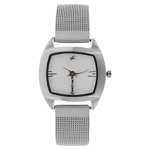 Fastrack Quartz Analog Silver Dial Metal Strap Watch for Girls