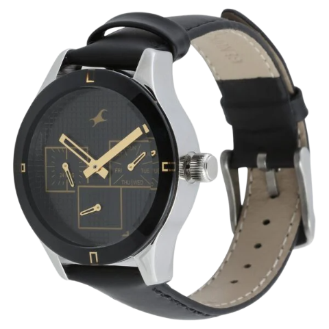 Fastrack Monochrome Quartz Multifunction Black Dial Leather Strap Watch for Girls