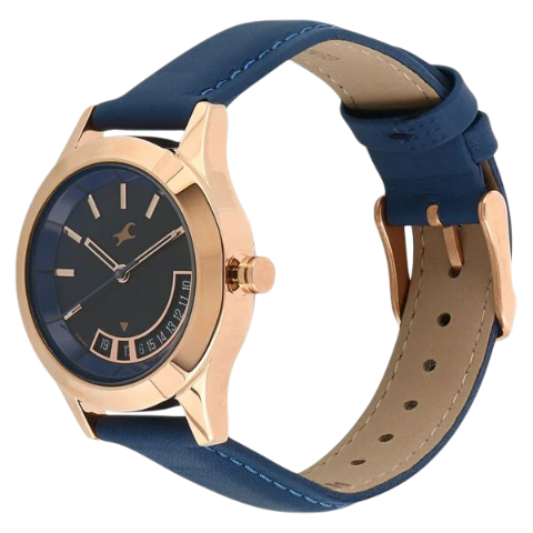 Fastrack All Nighters Quartz Analog with Date Blue Dial Leather Strap Watch for Girls